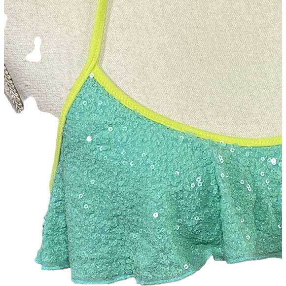 Victoria's Secret Aqua Green Sequin Halter Bikini Top SZ Small Swimwear Beach - Picture 5 of 10